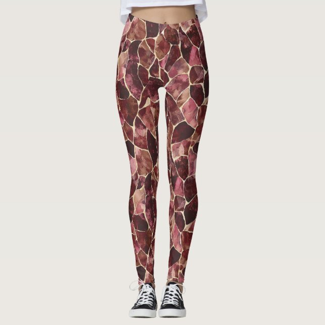 Burgundy Red Abstract Leggings (Front)