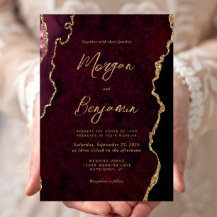 Burgundy Red Agate Script Wedding Invitation
