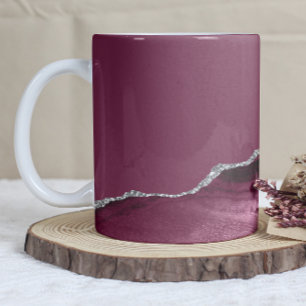 Burgundy Red Agate Silver Glitter Coffee Mug