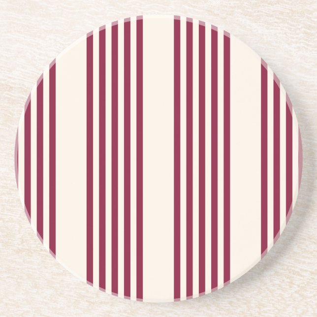 Burgundy red and beige five stripe pattern coaster (Front)