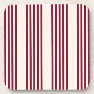 Burgundy red and beige five stripe pattern coaster