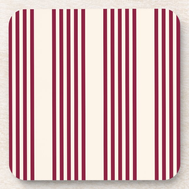 Burgundy red and beige five stripe pattern coaster (Front)