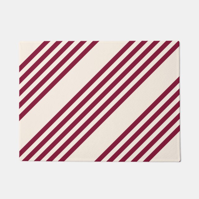 Burgundy red and beige five stripe pattern doormat (Front)