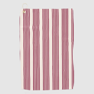 Burgundy red and beige five stripe pattern golf towel