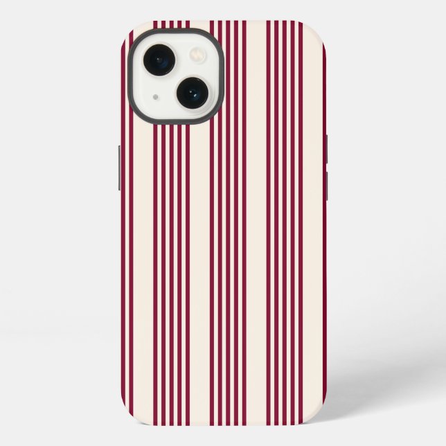Burgundy red and beige five stripe pattern iPhone case (Back)