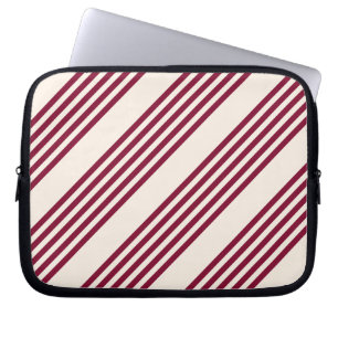 Burgundy red and beige five stripe pattern laptop sleeve