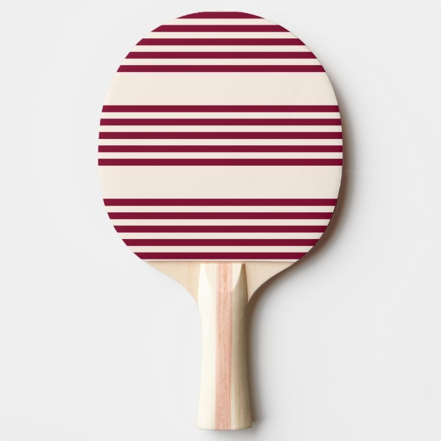 Burgundy red and beige five stripe pattern ping pong paddle (Front)
