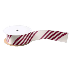 Burgundy red and beige five stripe pattern satin ribbon