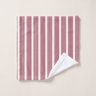 Burgundy red and beige five stripe pattern wash cloth