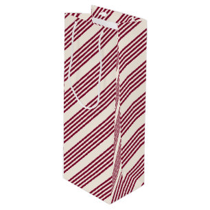 Burgundy red and beige five stripe pattern wine gift bag
