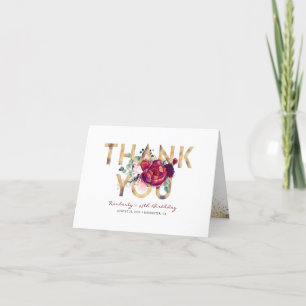 Burgundy Red and Blush Floral Birthday Thank You Card
