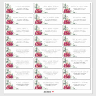 Burgundy Red and Blush Guest Names Address Labels