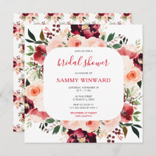 Burgundy Red and Blush Pink Floral Bridal Shower Invitation