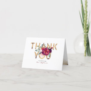Burgundy Red and Blush Pink Floral Thank You Card