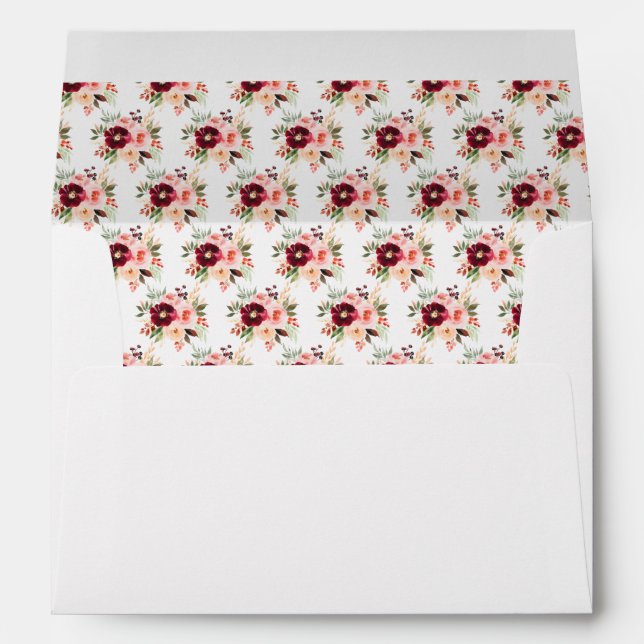 Burgundy Red and Blush Pink Floral Wedding Envelope (Back (Bottom))