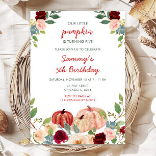 Burgundy Red and Blush Pumpkins Birthday Party Invitation