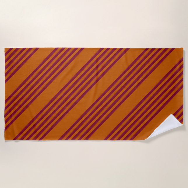Burgundy red and burnt orange five stripe pattern. beach towel (Front)