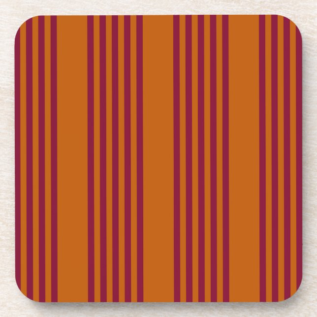 Burgundy red and burnt orange five stripe pattern. coaster (Front)
