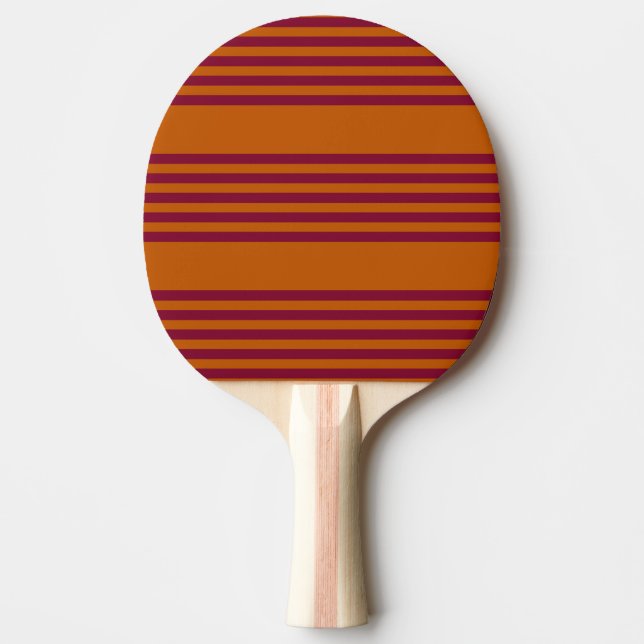 Burgundy red and burnt orange five stripe pattern. ping pong paddle (Front)