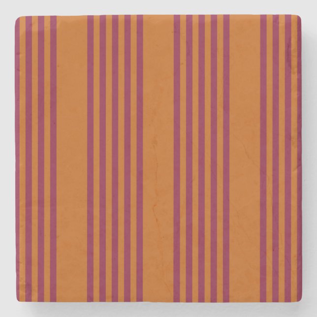 Burgundy red and burnt orange five stripe pattern. stone coaster (Front)