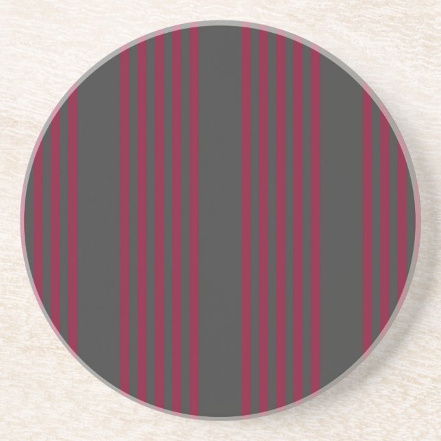 Burgundy red and charcoal five stripe pattern coaster (Front)