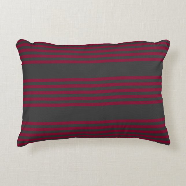 Burgundy red and charcoal five stripe pattern decorative cushion (Front)