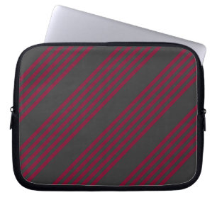 Burgundy red and charcoal five stripe pattern laptop sleeve