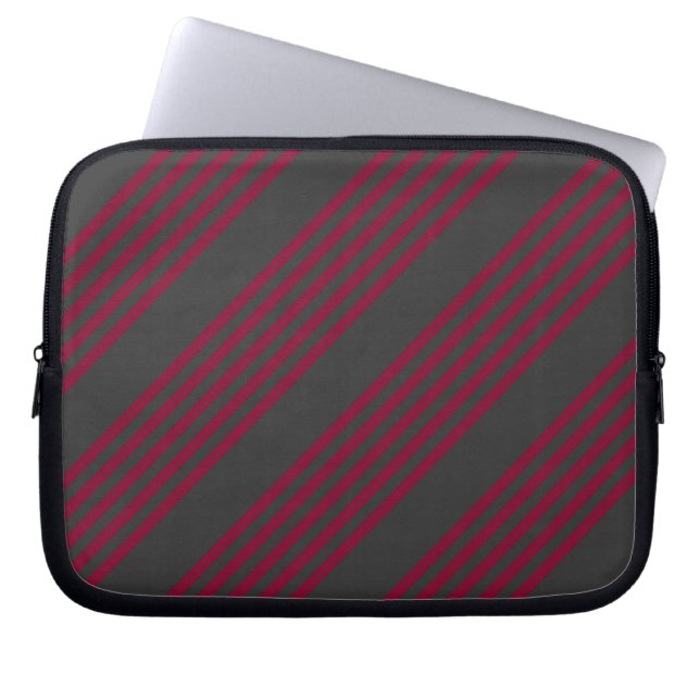 Burgundy red and charcoal five stripe pattern laptop sleeve (Front)