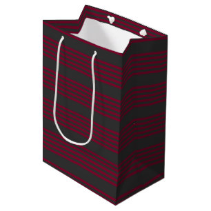Burgundy red and charcoal five stripe pattern medium gift bag