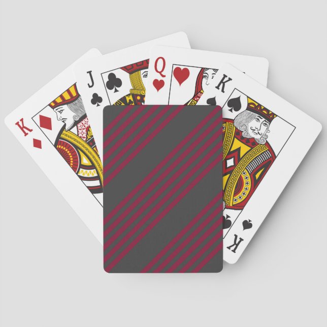 Burgundy red and charcoal five stripe pattern playing cards (Back)