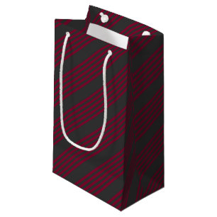 Burgundy red and charcoal five stripe pattern small gift bag