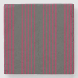 Burgundy red and charcoal five stripe pattern stone coaster