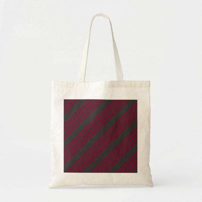 Burgundy red and charcoal five stripe pattern tote bag (Front)