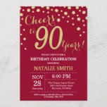 Burgundy Red and Gold 90th Birthday Diamond Invitation<br><div class="desc">90th Birthday Invitation with Burgundy Red and Gold Glitter Diamond Background. Gold Confetti. Adult Birthday. Male Men or Women Birthday. For further customisation,  please click the "Customise it" button and use our design tool to modify this template.</div>