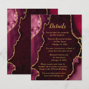 Burgundy Red and Gold Agate Wedding Details Enclosure Card