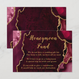 Burgundy Red and Gold Agate Wedding Honeymoon Fund Enclosure Card