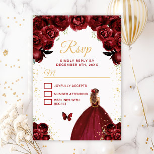 Burgundy Red and Gold Brown Hair Princess RSVP Card