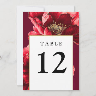 Burgundy Red And Gold Floral Modern Table Numbers