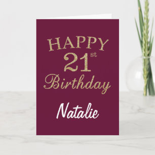 Burgundy Red and Gold Glitter 21st Birthday Card