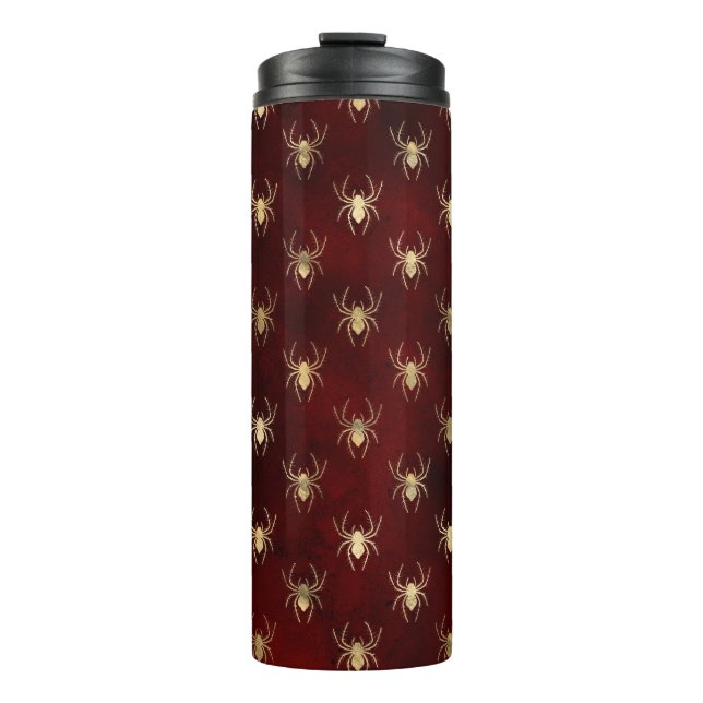 Burgundy Red and Gold Grunge Spider Pattern Thermal Tumbler (Front)