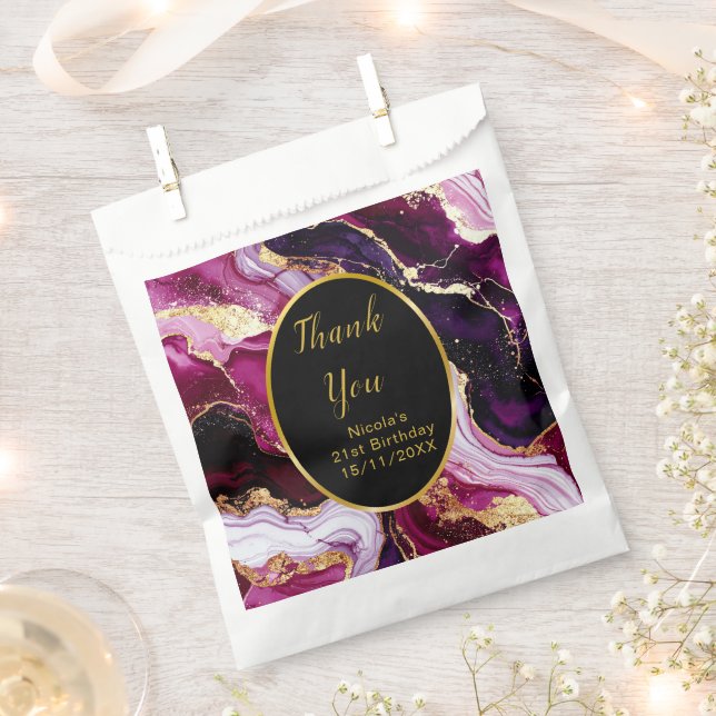 Burgundy Red and Gold Marble Agate Birthday Party Favour Bags (Clipped)
