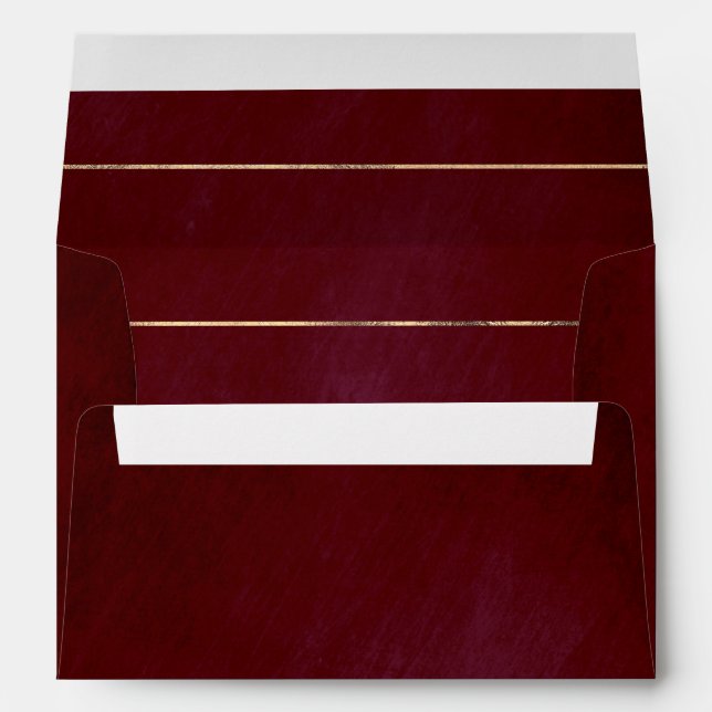 Burgundy Red and Gold Stripes Elegant Modern Envelope (Back (Bottom))