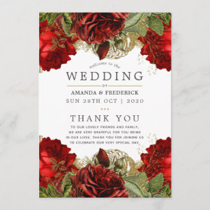 Burgundy Red and Gold Vintage Floral Wedding Programme
