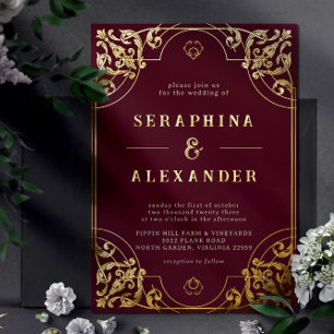 Burgundy Red and Gold   Vintage Maroon Wedding