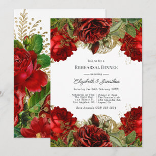 Burgundy Red and Gold Vintage Rehearsal Dinner Invitation