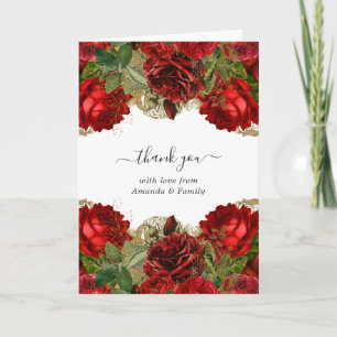 Burgundy Red and Gold Vintage Roses Quinceañera Thank You Card