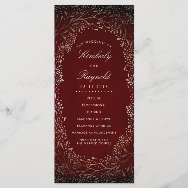 Burgundy Red and Gold Vintage Wedding Programs Programme (Front)