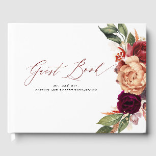 Burgundy Red and Orange Floral Fall Wedding Guest Book