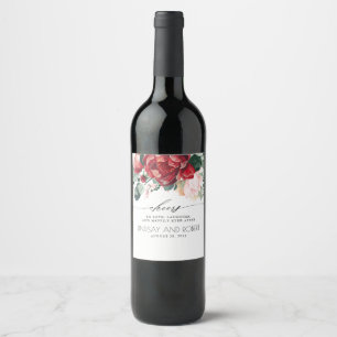 Burgundy Red and Pink Floral Boho Wine Label