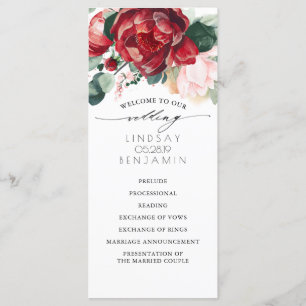 Burgundy Red and Pink Floral Wedding Programs Programme